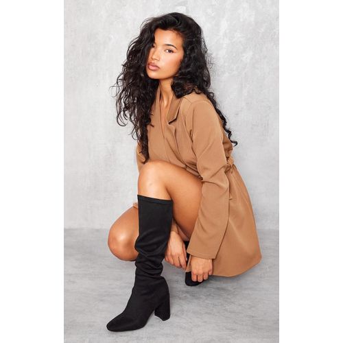 Bottes Montantes Chaussettes En Imitation Daim Noir À Bout Rond, Noir - 41