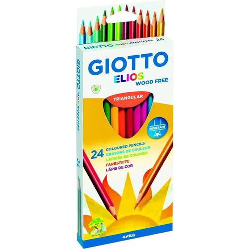 Giotto Etui De 24 Crayons De Couleur Elios Wood Free Triangulaire Mine 2,8mm