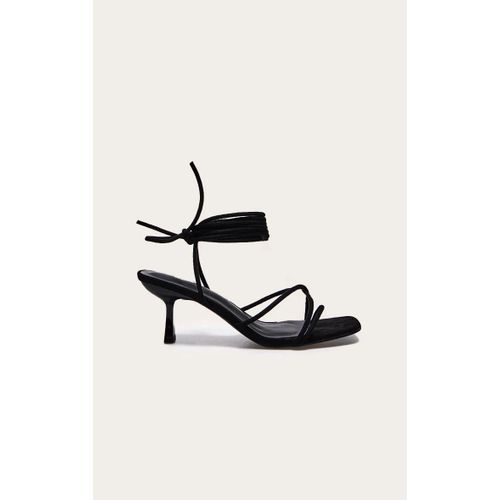 Sandales Petit Talon En Suédine Noire À Lacets Pointure Large, Noir - 36
