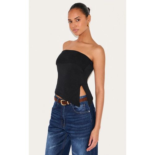 Top Bustier En Jersey Noir À Contours Et Ourlet Asymétrique, Noir
