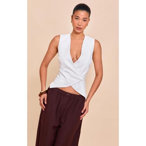 Gilet En Lin Mélangé Deluxe Blanc À Bouton Asymétrique, Blanc