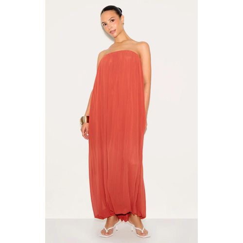 Petite Robe Bustier Longue Bouffante En Mousseline De Soie Rouille, Rouille