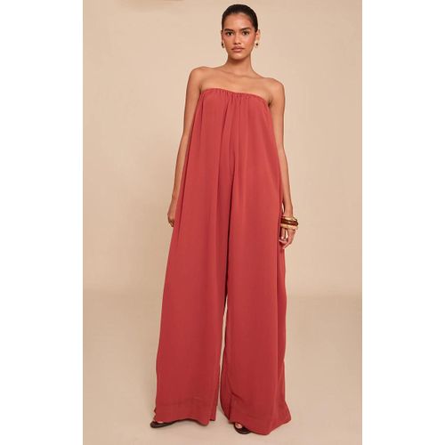 Combinaison Bustier Bouffante En Mousseline De Soie Rouille, Rouille