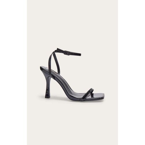 Sandales Talon Moyen En Pu Noir À Bout Carré Et Brides Fines, Noir - 36