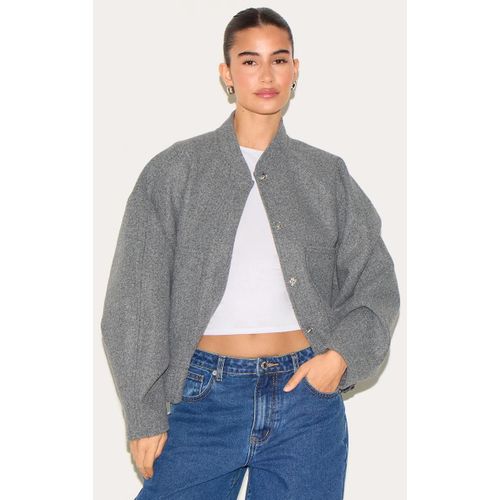 Veste Bomber Longue En Effet Laine Gris, Gris