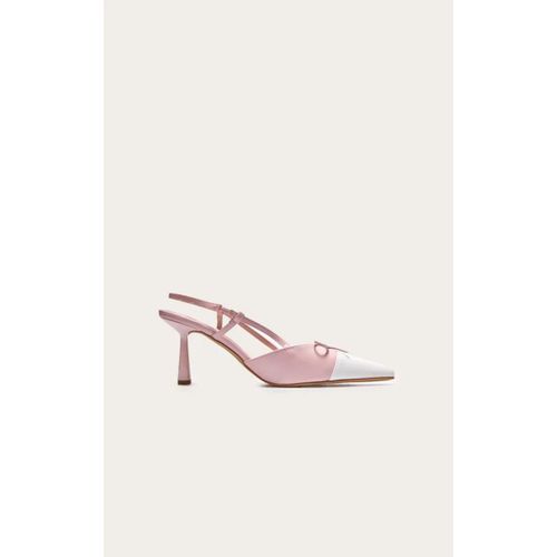 Escarpins Pointus Roses Et Blancs À Talon Aiguille Haut Et Détail Noeud, Rose - 40