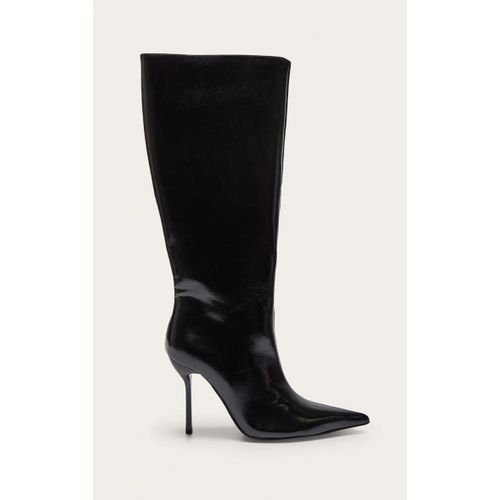 Bottes Hautes En Pu Noir Talon Aiguille Et Bout Pointu Noir