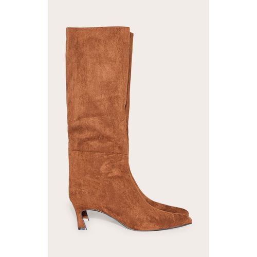 Bottes Hautes En Suédine Chocolat Talon Moyen Et Bout Pointu Chocolat