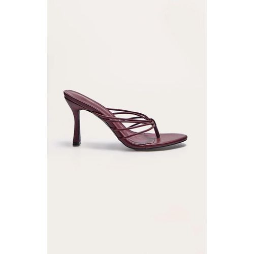Mules Rondes Style Tongs En Pu Bordeaux À Brides Et Talon Moyen, Bordeaux - 37