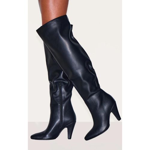 Cuissardes Pointues En Pu Noir À Talon, Noir