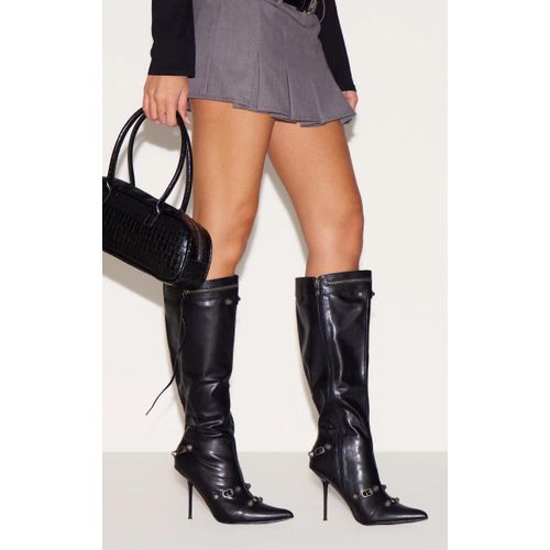 Bottes Hautes Pointues En Pu Noir Zip Et Talon Haut Noir