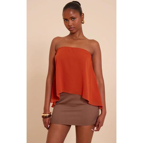 Top Bustier Fluide En Mousseline De Soie Rouille, Rouille