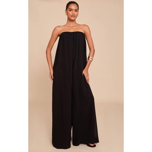 Combinaison Bustier Bouffante En Mousseline De Soie Noire, Noir
