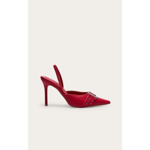 Escarpins En Pu Rouge À Bout Pointu Détail Boucle Et À Talon Mi-Haut, Rouge - 37