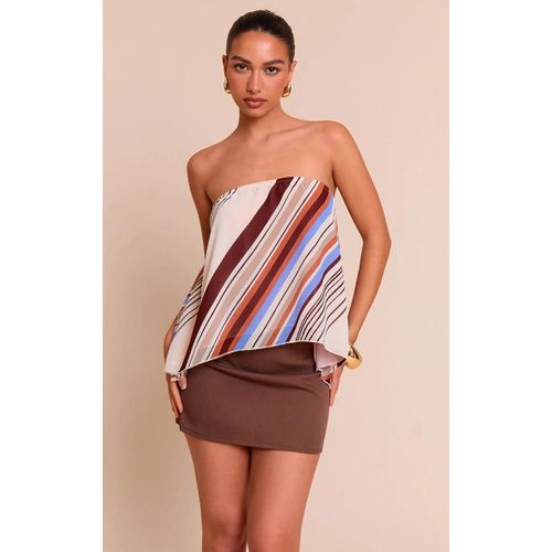 Top Bustier Fluide En Mousseline De Soie Multicolore Imprimé Rayures, Multicolore