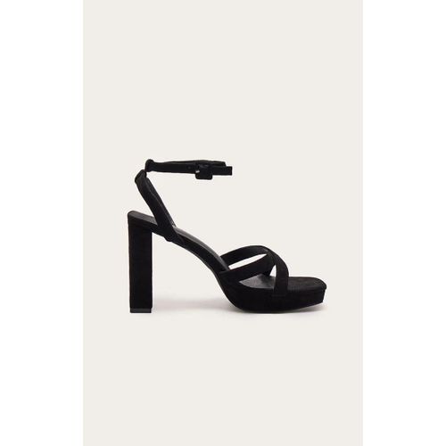Sandales Plateforme En Suédine Noire Lacées À Talon Chunky Et Bout Carré, Noir - 41