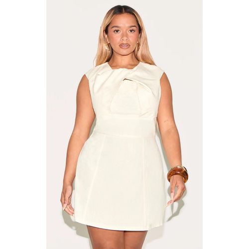Shape Mini Robe Trapèze En Effet Lin Crème À Col Plissé, Crème