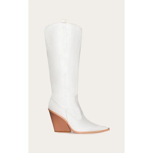 Bottes Style Western Pointues En Suédine Crème À Talon Compensé, Crème - 37