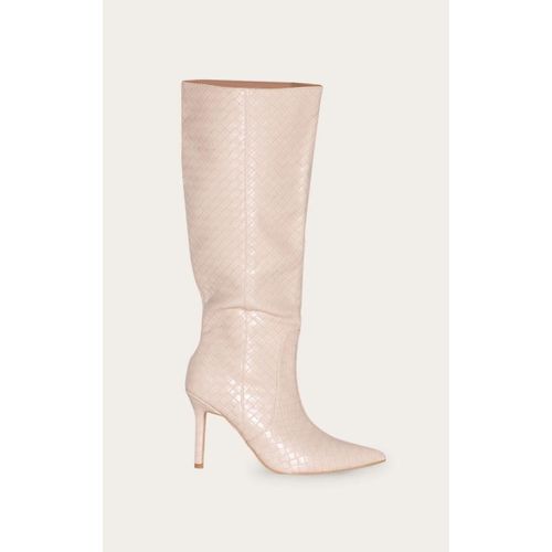 Bottes Montantes À Talons En Pu Tressé Avoine À Bout Pointu, Avoine - 41