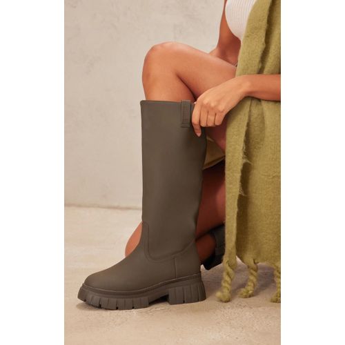 Bottes Pointure Large En Pu Kaki, Kaki - 36