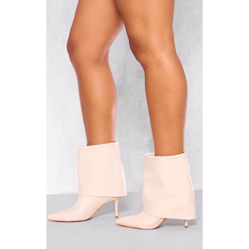 Bottines Pointues En Pu Crème Replié À Talon Court, Crème - 36