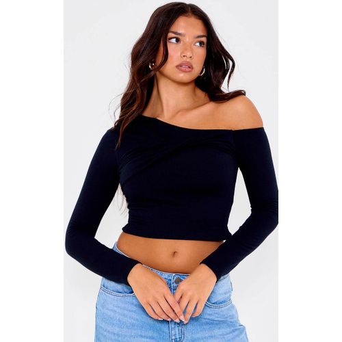 Top Asymétrique En Jersey Noir À Contours Et Détail Torsadé, Noir