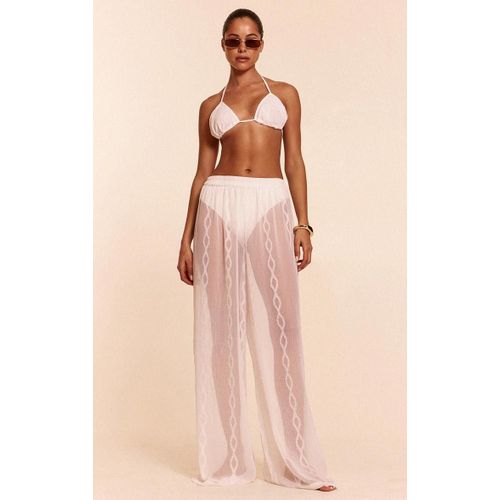 Ensemble De Plage En Mousseline De Soie Texturée Blanche À Top Et Pantalon, Blanc