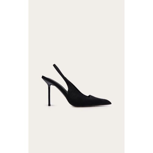 Escarpins Pointus En Suédine Noire À Talon Et Bride Derrière, Noir - 37