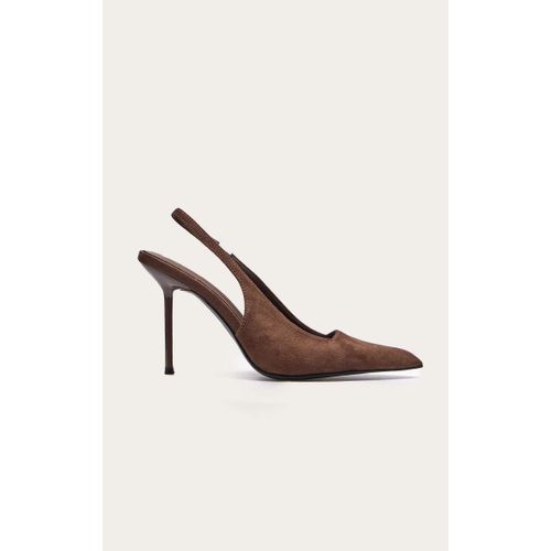 Escarpins Pointus En Suédine Chocolat À Talon Et Bride Derrière, Chocolat - 37