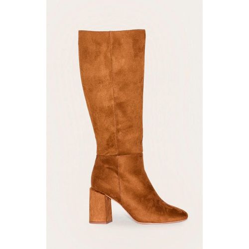 Bottes Hautes Large Rondes En Suédine Marron Clair Talon Carré Marron Clair