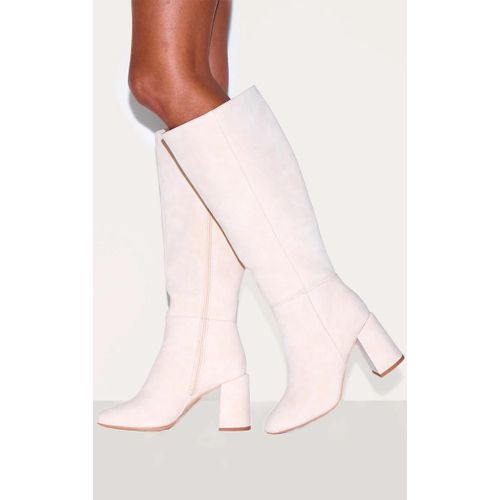 Bottes Hautes Large Rondes En Nubuck Gris Pierre Talon Carré Gris Pierre