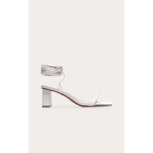 Sandales Carrées Pointure Large En Pu Blanc À Lacets Et Petit Talon Bloc, Blanc - 36