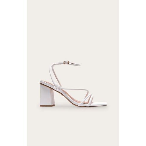 Sandales Carrées En Pu Blanc À Brides Style Tubes Et Talon Carré, Blanc - 41