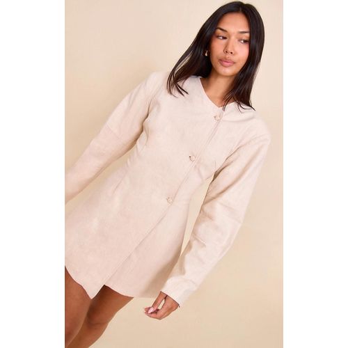 Mini Robe En Lin Deluxe Non Coloré À Manches Cocon Et Taille Cintrée, Non Coloré