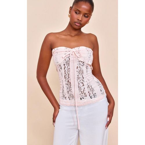 Top Bustier Long Ajusté En Dentelle Rose Pâle, Rose Pâle