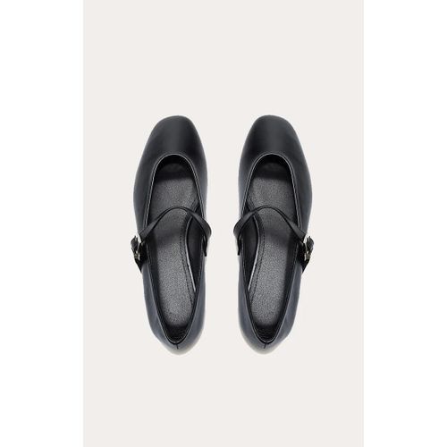 Ballerines Noires Bout Rond Avec Détail Boucle, Noir