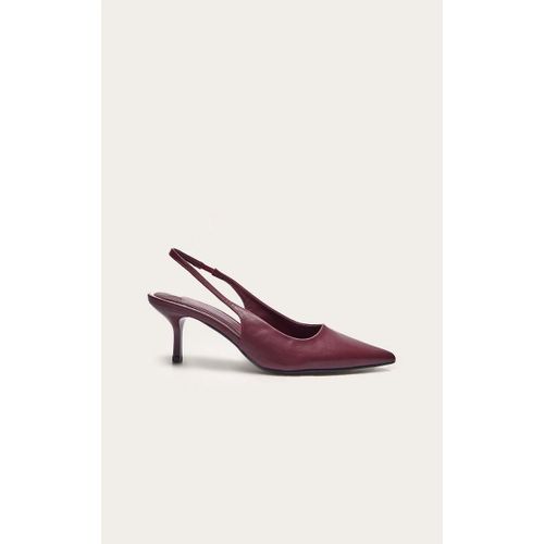 Escarpins Slingback Pointus À Talons Mi-Hauts En Pu Bordeau, Bordeaux - 37