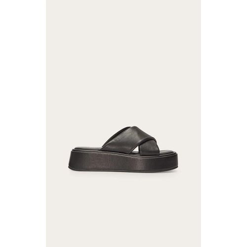 Sandales Plates Rondes En Pu Noir À Brides Croisées, Noir - 39