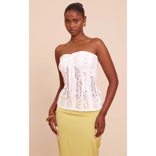 Top Bustier Long Ajusté En Dentelle Blanche, Blanc