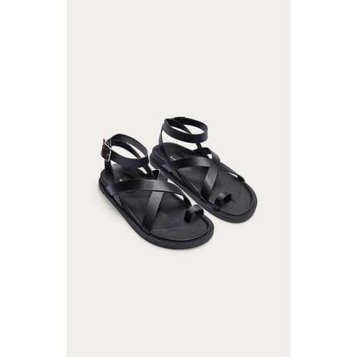 Sandales Rondes En Pu Noir À Bride Cheville Et Lit Plantaire, Noir - 39