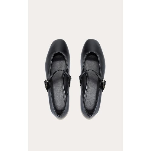Ballerines Noires Bout Rond Avec Détail Boucle, Noir