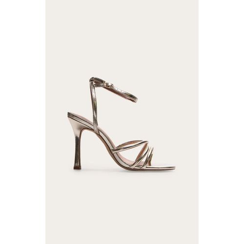 Escarpins Stiletto Hauts Dorés À Bride Croisée, Bout Carré Et Modèle Tube Large En Pu, Doré - 36