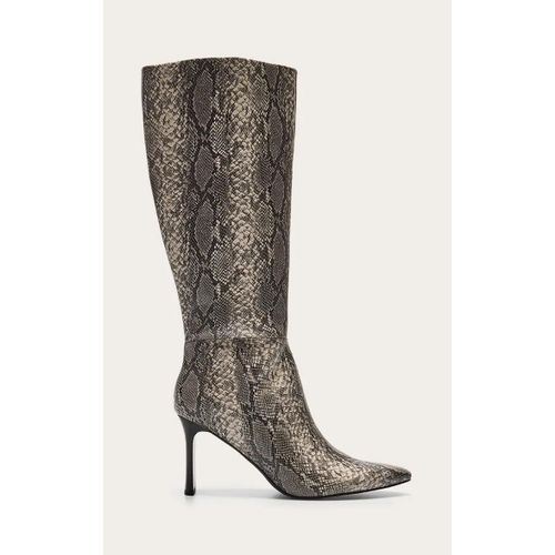 Bottes Hautes Pointues En Pu Imprimé Serpent Talon Carré Fin Haut Imprimé Serpent