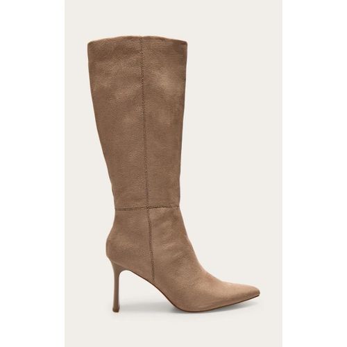 Bottes Hautes Pointues En Suédine Gris Champignon Talon Carré Fin Haut Gris Champignon
