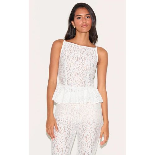 Top Péplum En Dentelle Blanche Transparente Sans Manches, Blanc