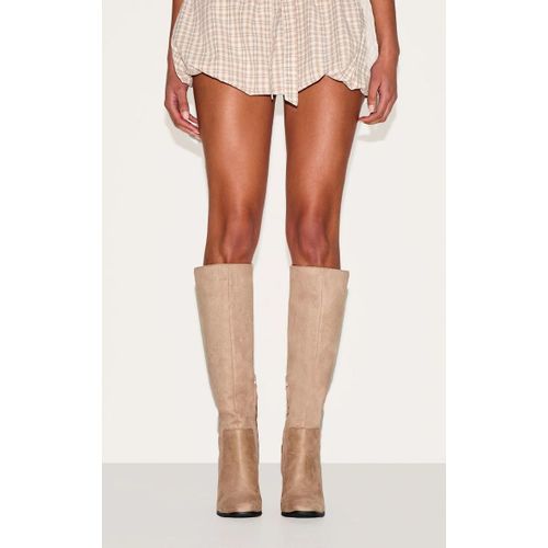 Bottes Rondes En Suédine Gris Pierre Talon Carré Haut Gris Pierre