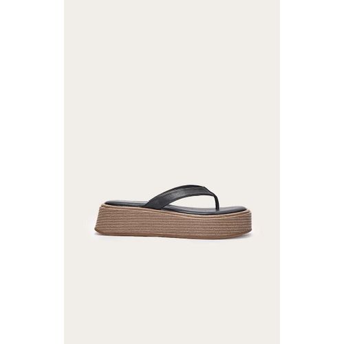 Sandales Style Tongs Plates Rondes En Pu Noir À Lit Plantaire, Noir - 39