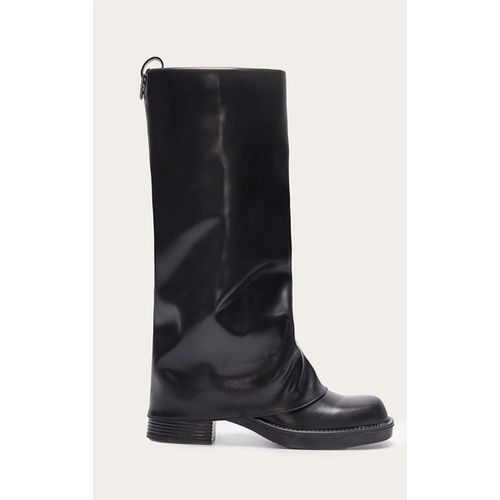 Bottes Hautes Repliées En Pu Noir Talon Carré Noir