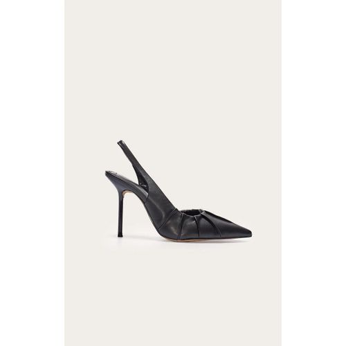 Escarpins Pointus En Pu Noir Froncés À Talon Aiguille Haut Et Bride Derrière, Noir - 36