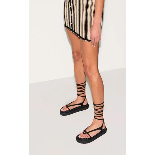 Sandales Rondes Pointure Large En Suédine Noire À Lacets, Noir - 36